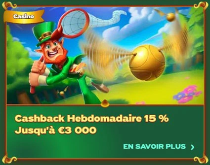 Cashback Hebdomadaire 15% jusqu'à 3000€ avec un lutin et un ballon doré — GreenLuck Casino